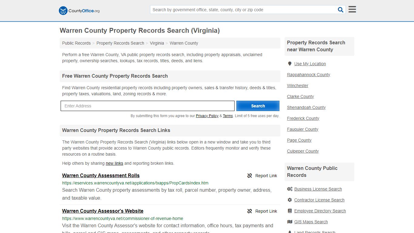 Warren County Property Records Search (Virginia) - County Office